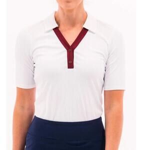 Foray Golf Henley Polo Shirt White Bordeaux SZ S NWOT Golfing Pickleball Tennis